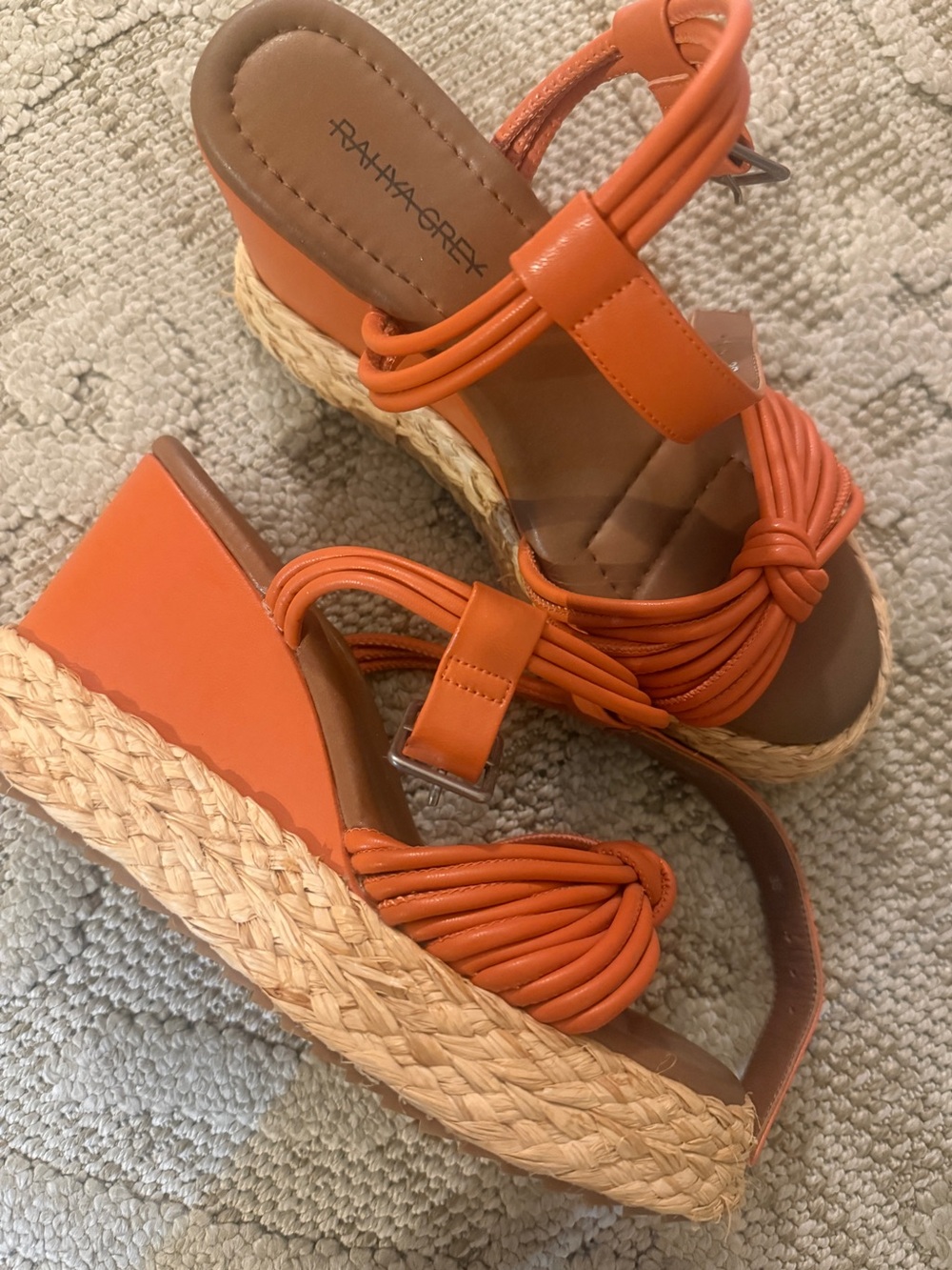 NWOT Orange leather Wedge  heel Sandals rahya grey espadrilles wedges sz 8